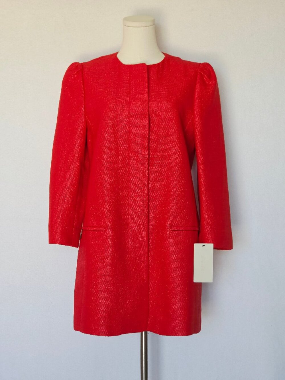 New ZARA Basic Special Collection Textured Coat Jacket Button Pocket Red